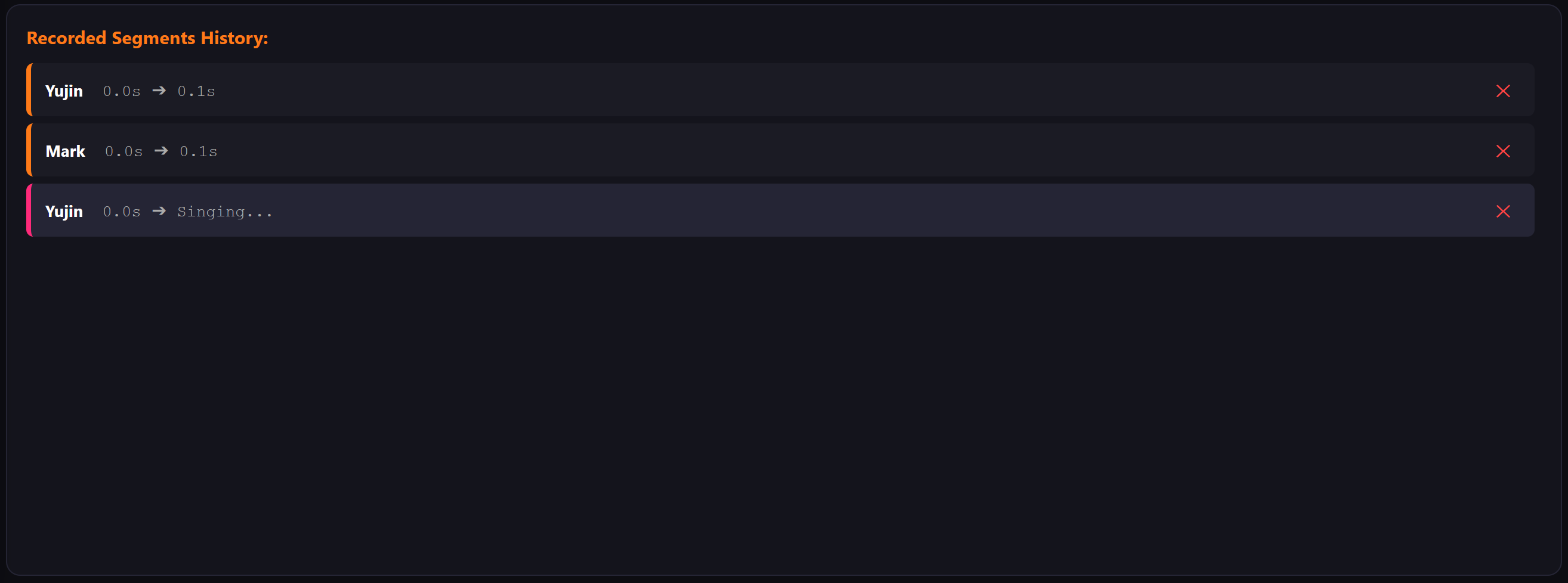 Recorded Segments Timeline